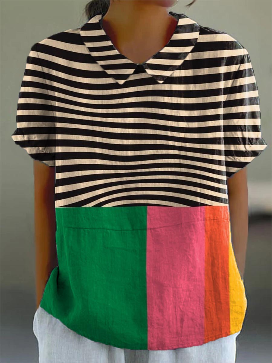 Emma Lotte | Blouse with bold stripes and a color block design