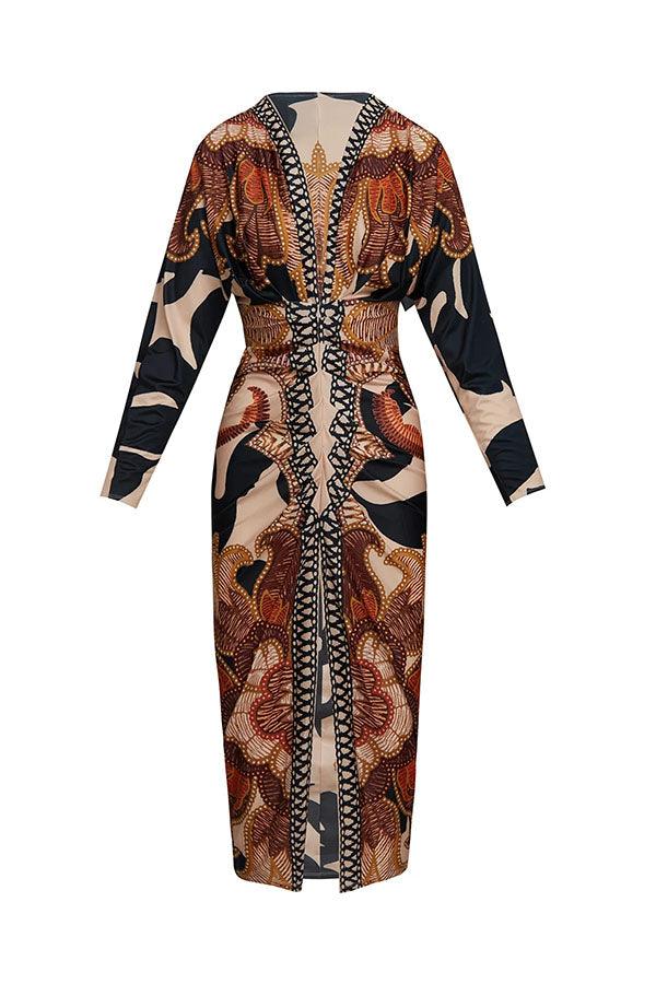 Monica | Midi dress with dolman with print unique summer sun