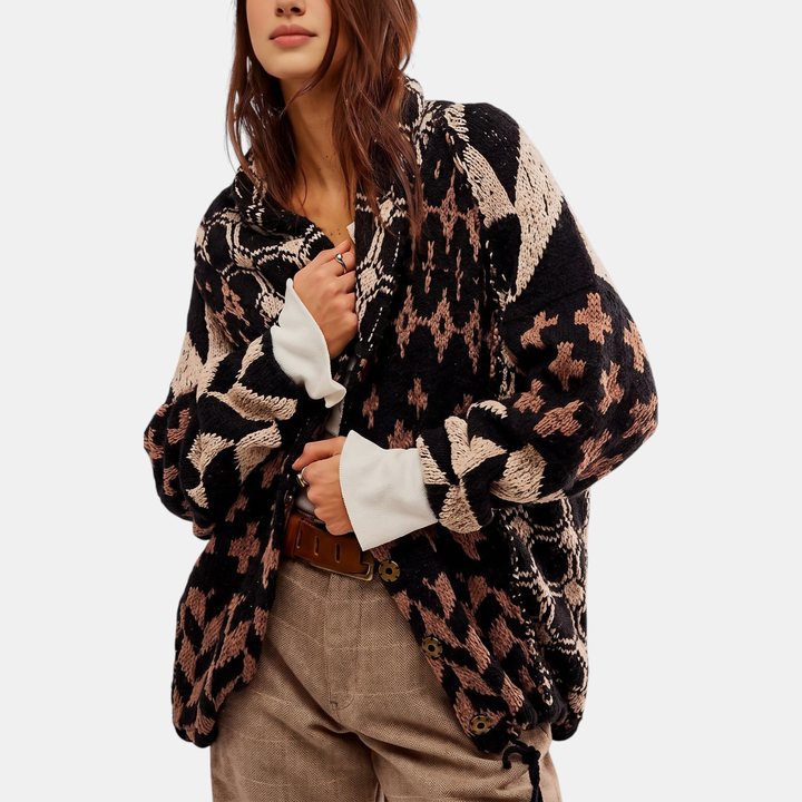 Women's Y2K Abstract Print Button Down Oversized Knit Cardigan