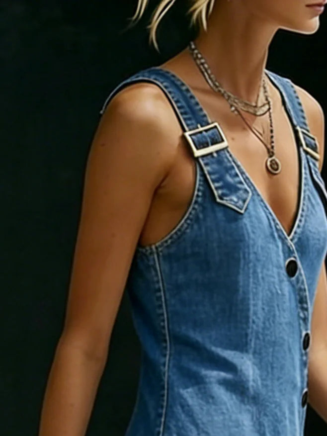 Lucy - Long Denim Button Down Dress