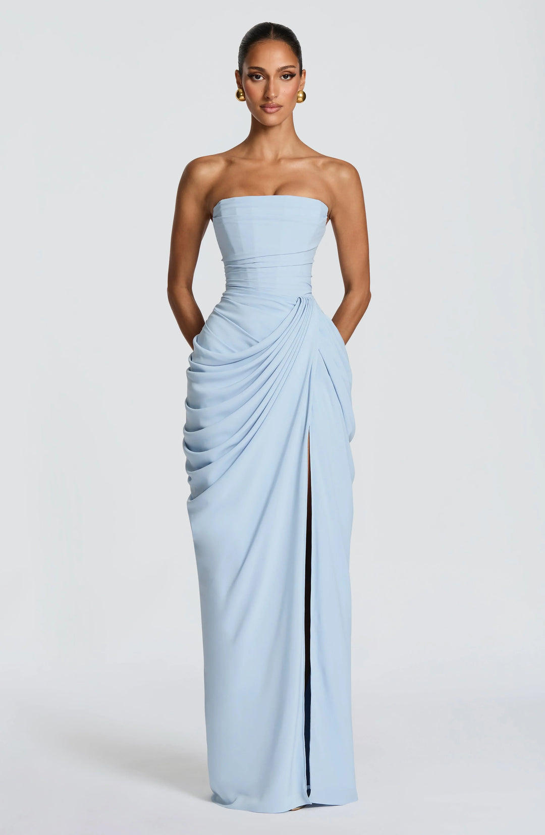 Clementine - Draped Long Dress with Split