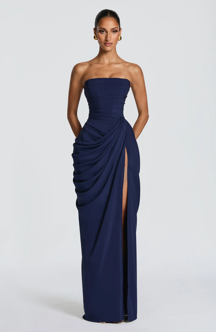 Clementine - Draped Long Dress with Split