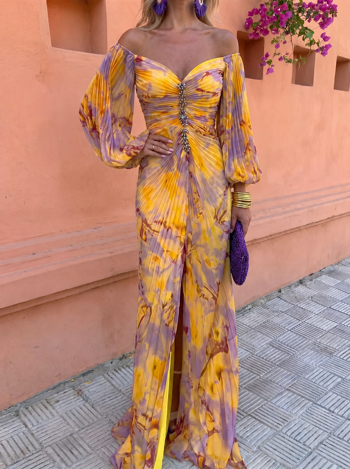 Araminta Yellow Floral Deep-Neckline Dress