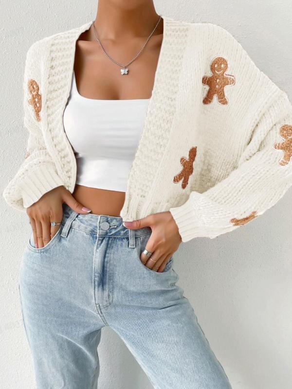 Natalie | Open Front Knit Cardigan with Cartoon Print for Cosy Outfits