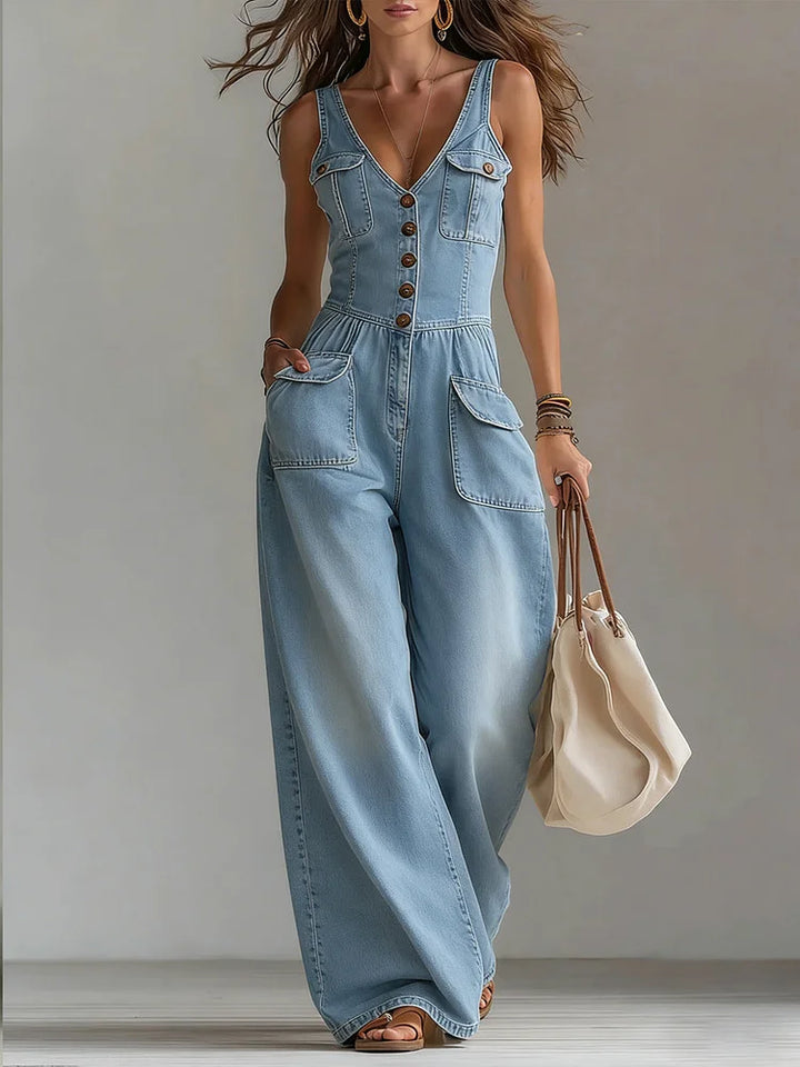 Audrey - Casual Denim Wide Jumpsuit