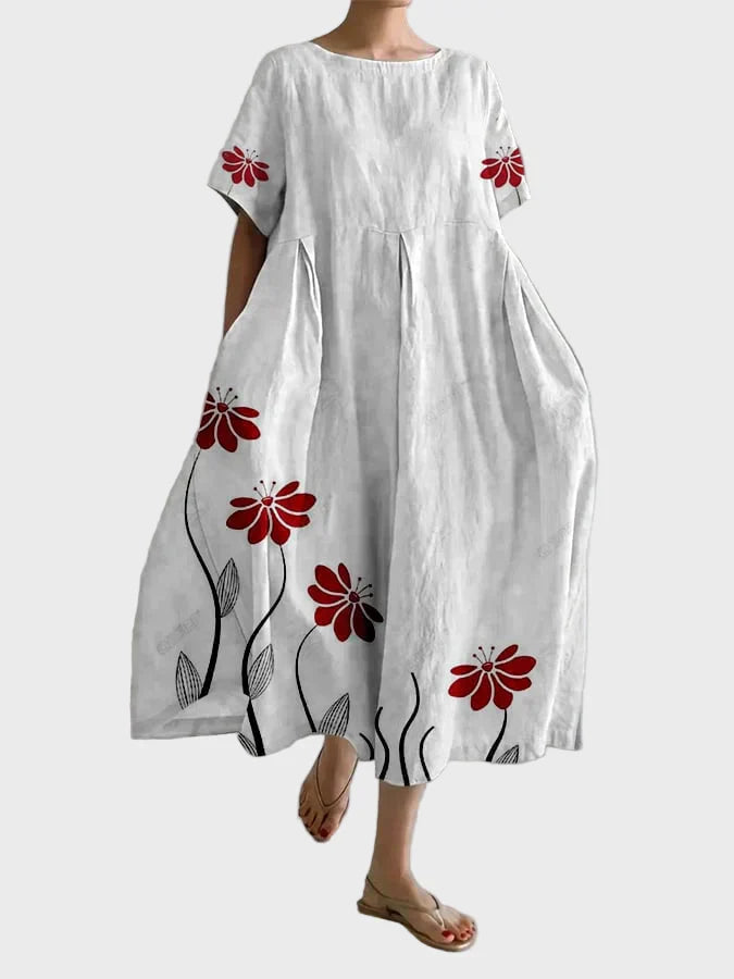 Ruby Soft Pink Floral Loose-Fit Midi Dress