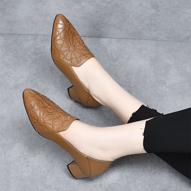 Ivy - Vegan Leather Embroidered Heels