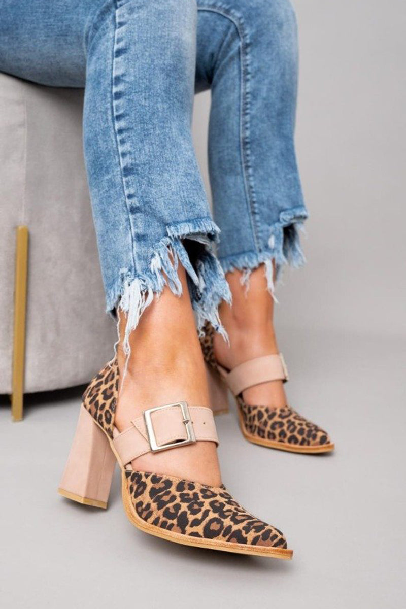 Hayley - Leopard Print Suede Sandals with Stable Heel