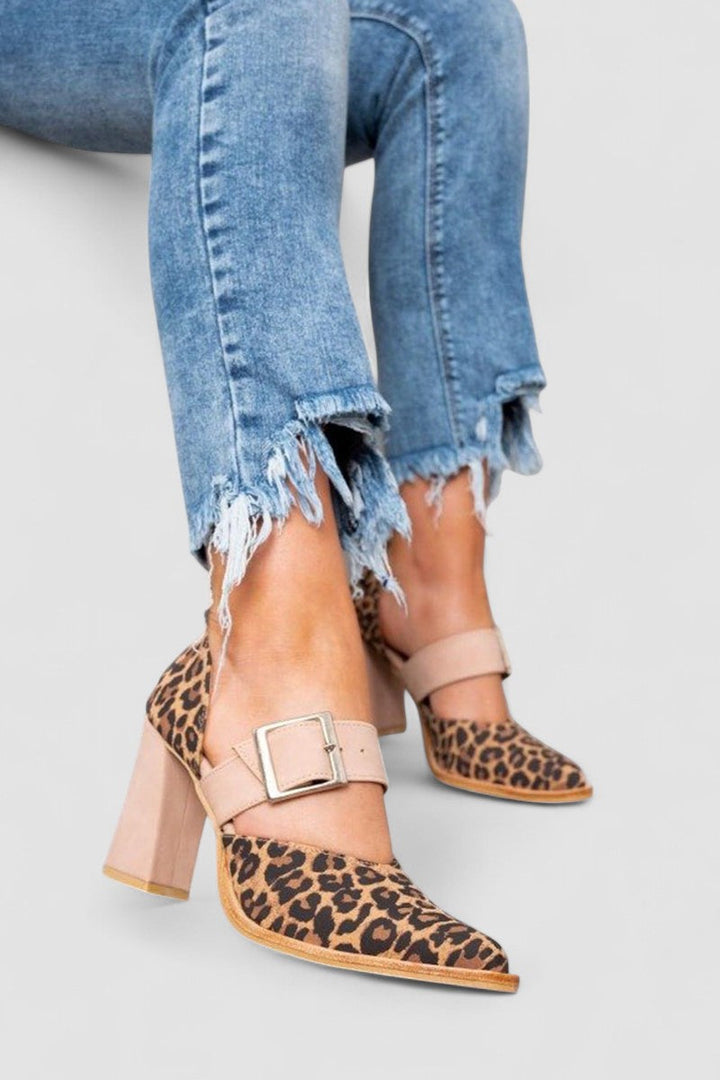 Hayley - Leopard Print Suede Sandals with Stable Heel