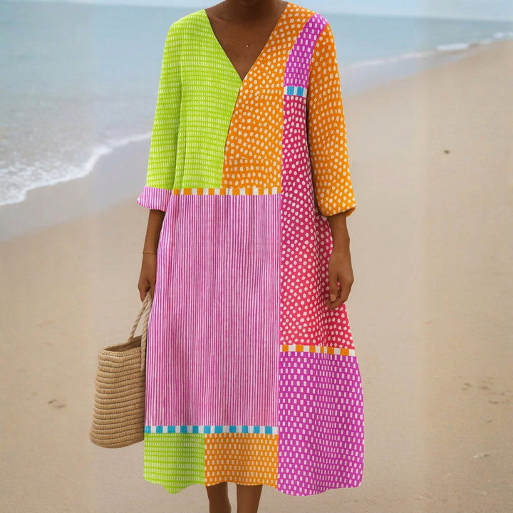 Florence - Colourful Patchwork Dress with Spots and Stripes