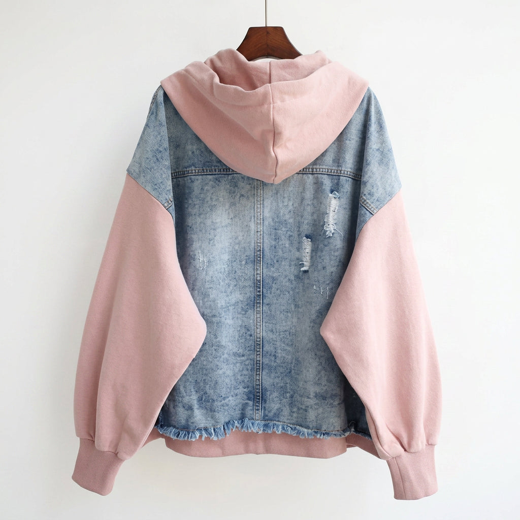 Hayley - Two-Tone Hooded Denim Jacket