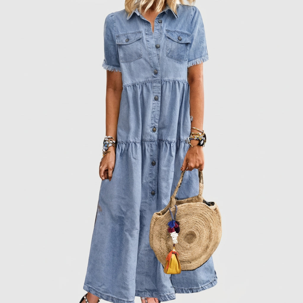Megan - Long Buttoned Denim Dress