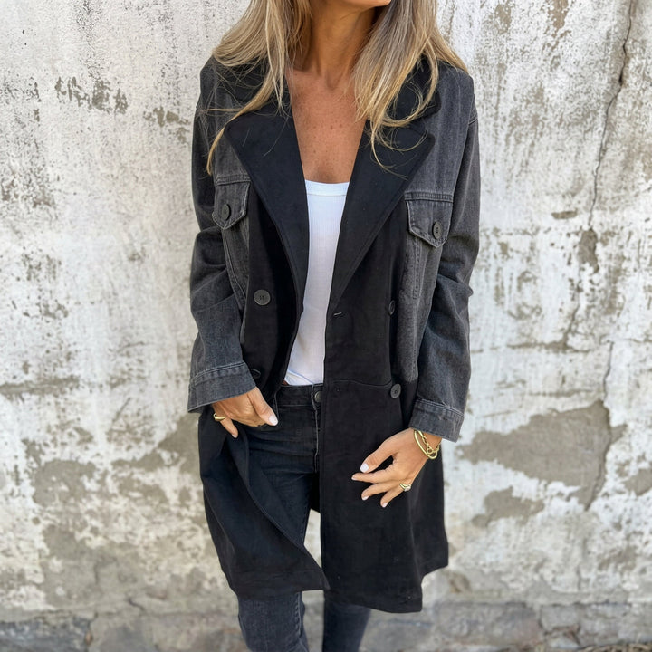 Caitlin - Two-Tone Denim Trench Coat
