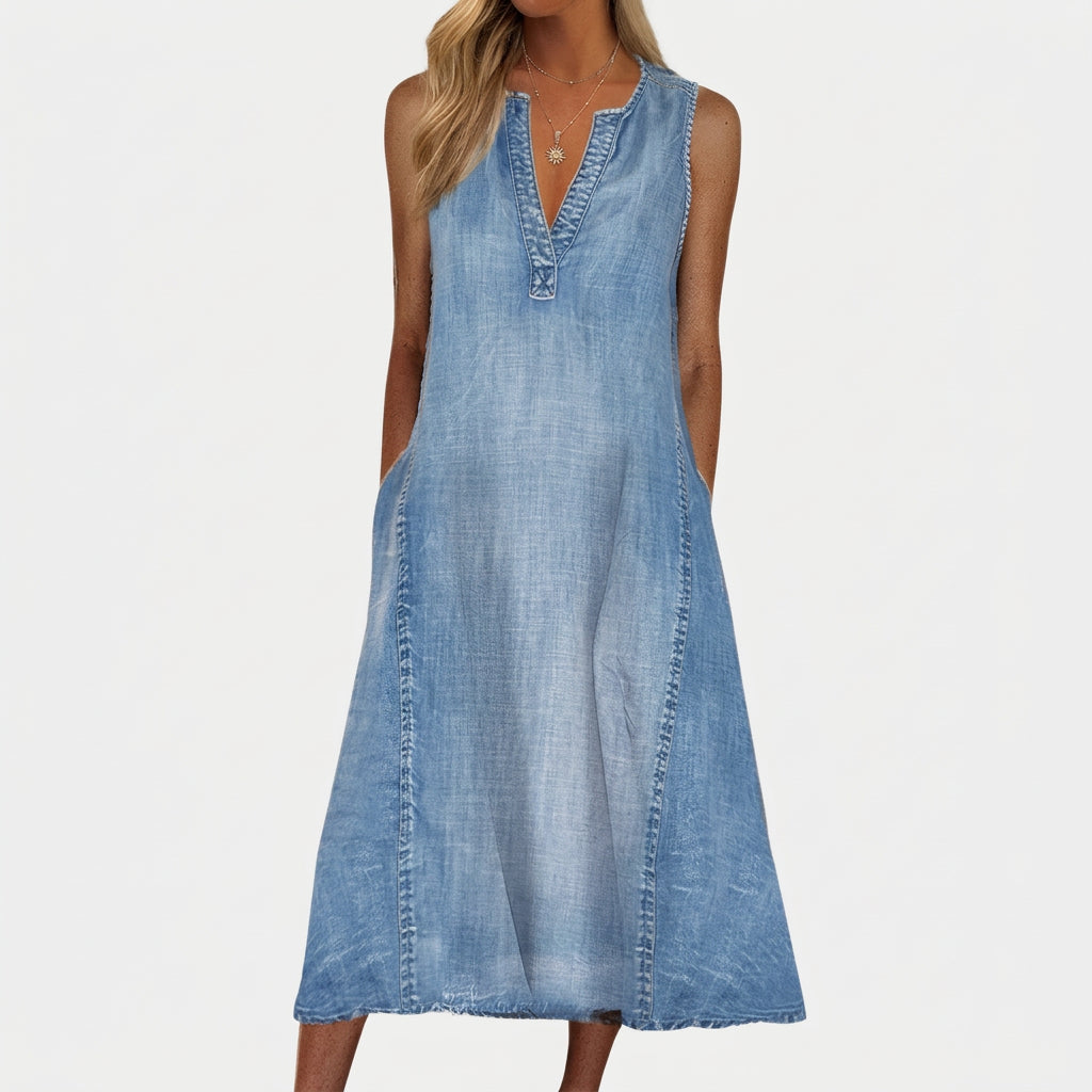 Ashley - Comfortable A-Line Denim Dress