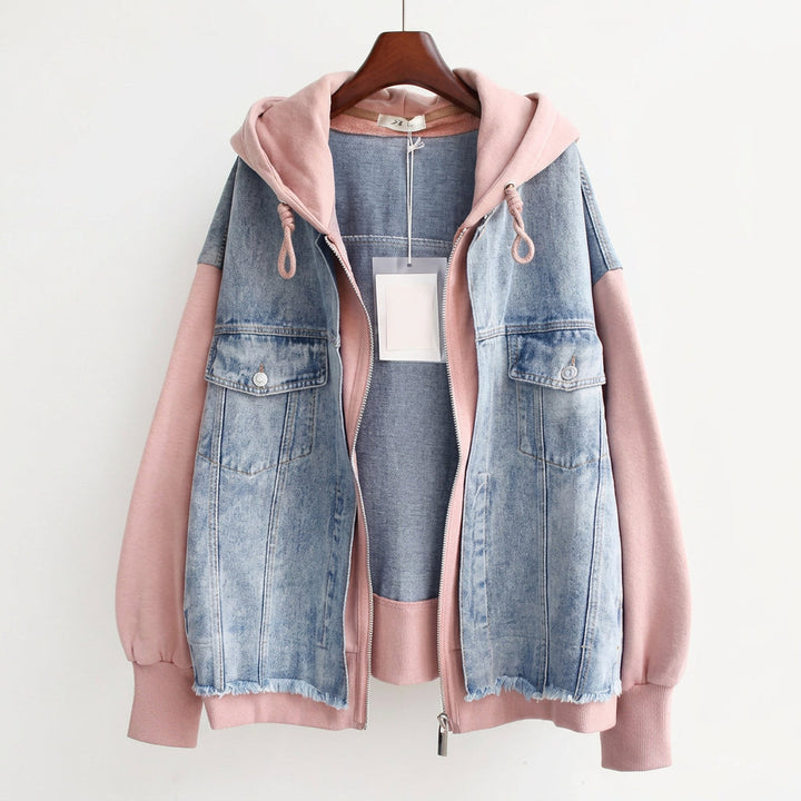 Hayley - Two-Tone Hooded Denim Jacket