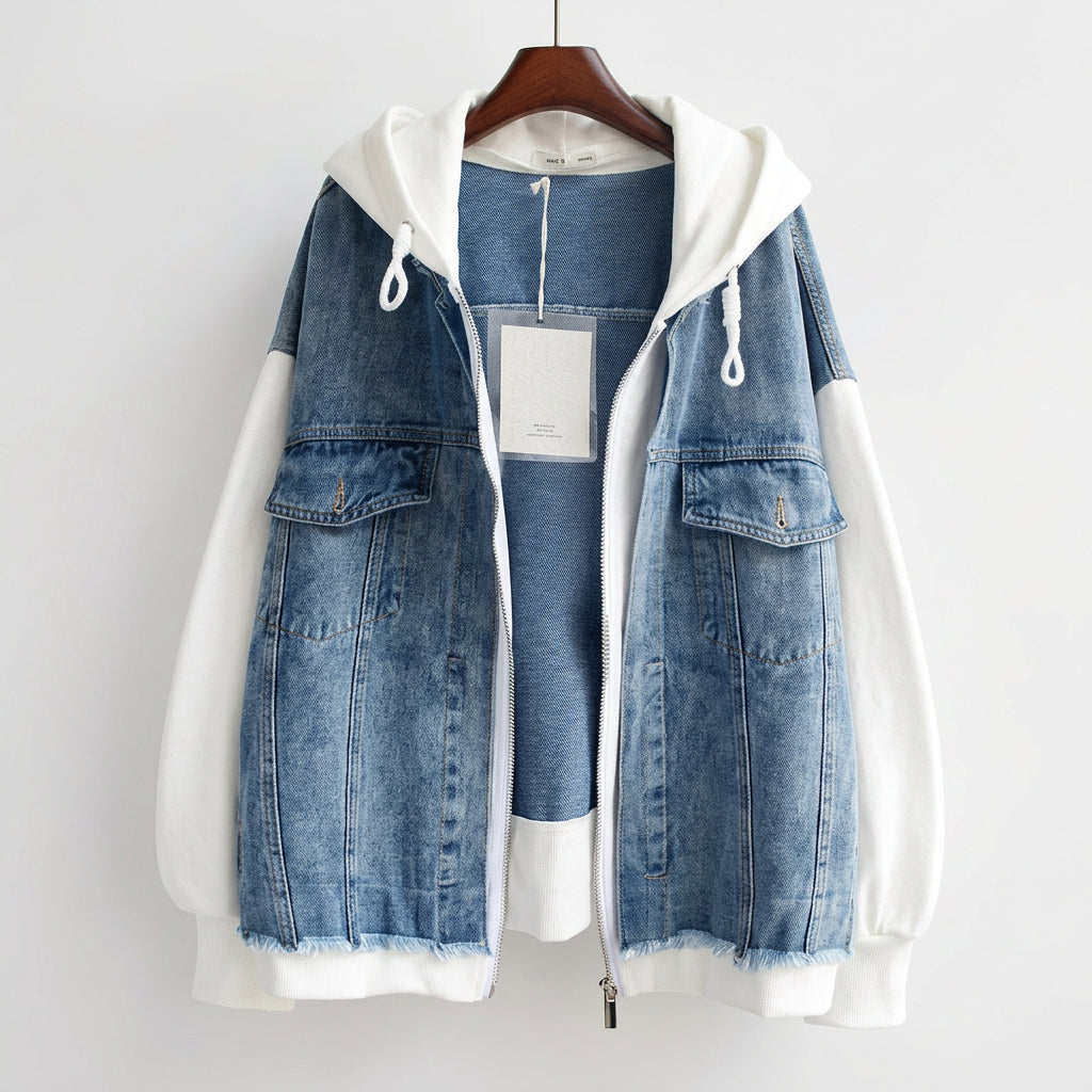 Hayley - Two-Tone Hooded Denim Jacket