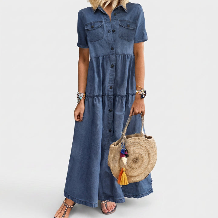 Megan - Long Buttoned Denim Dress