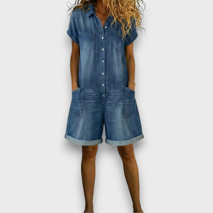 Alice - Vintage Short Jumpsuit in Cotton with Denim Look