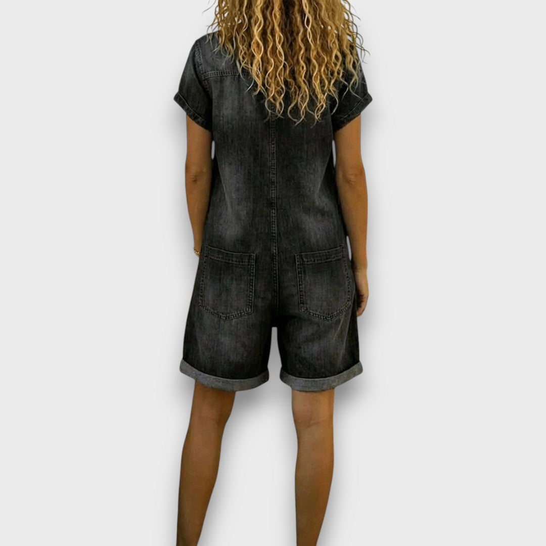 Alice - Vintage Short Jumpsuit in Cotton with Denim Look