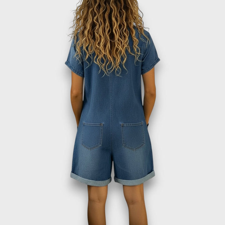 Alice - Vintage Short Jumpsuit in Cotton with Denim Look