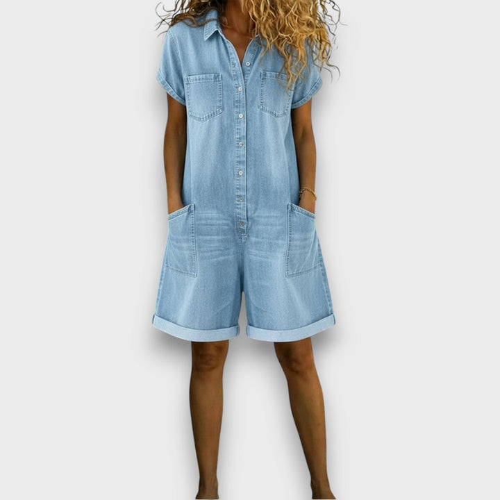 Alice - Vintage Short Jumpsuit in Cotton with Denim Look