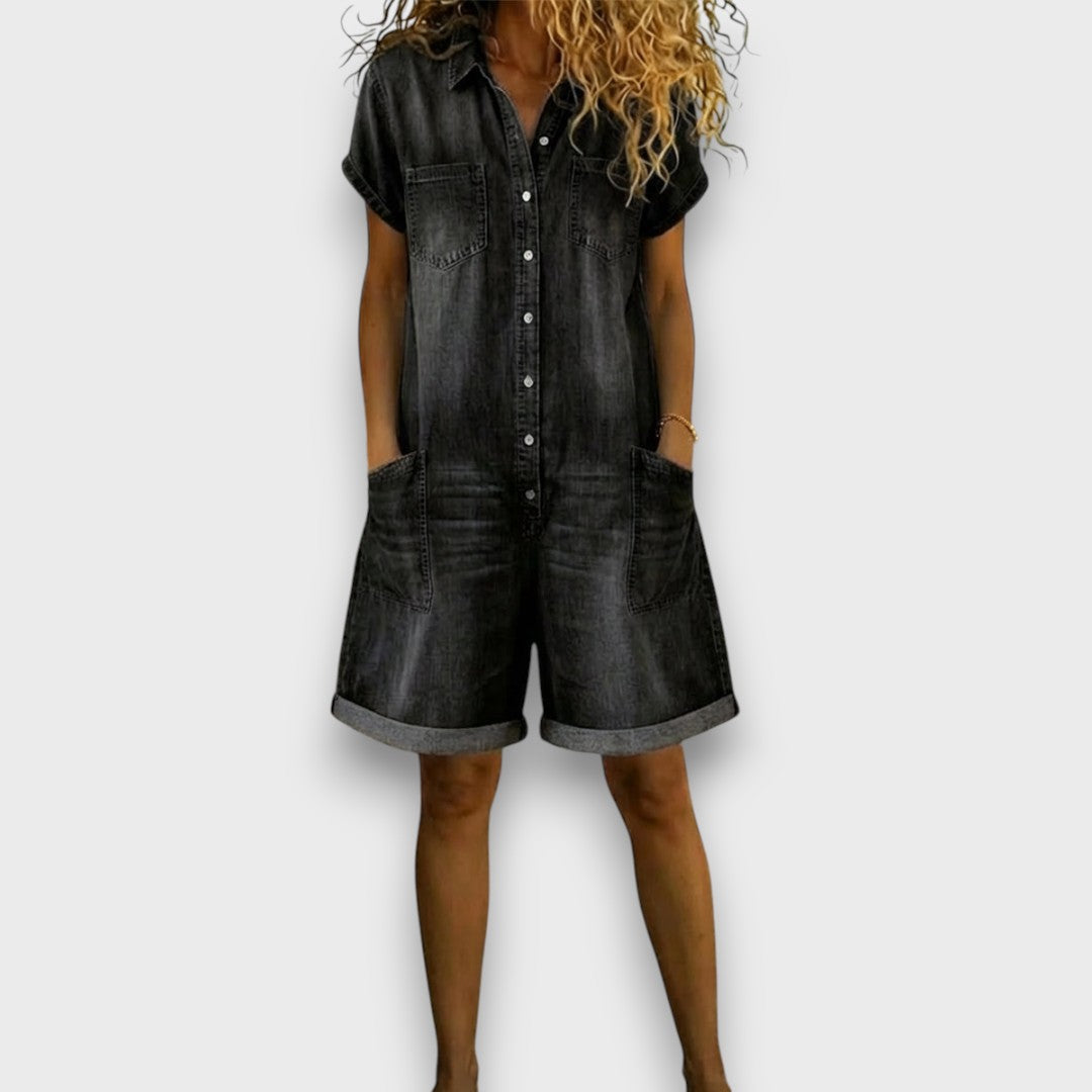 Alice - Vintage Short Jumpsuit in Cotton with Denim Look