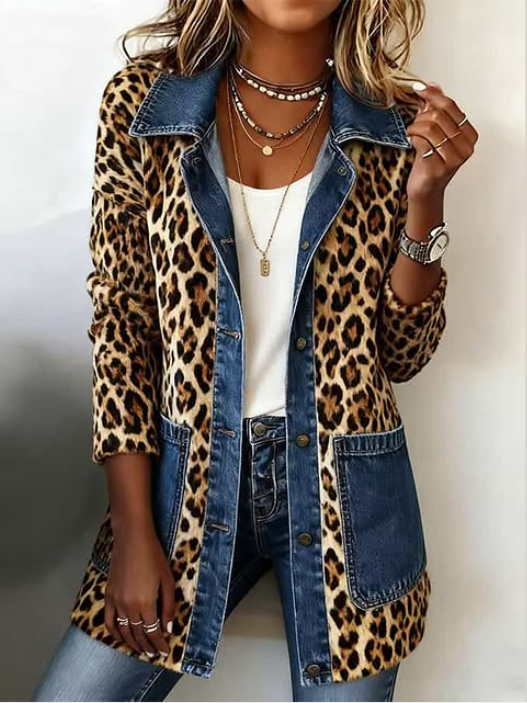 Lorena | Long Leopard and Denim Jacket