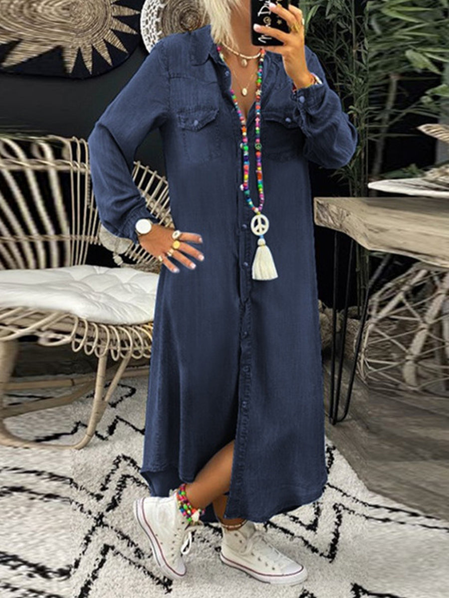 Eloise - Casual Elegant Long Denim Shirt Dress