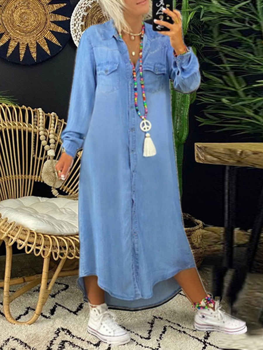 Eloise - Casual Elegant Long Denim Shirt Dress