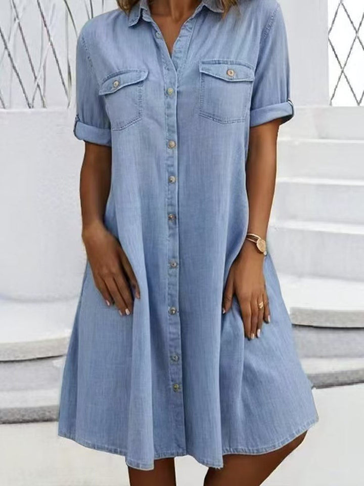 Mia - Casual Denim Style Midi Dress