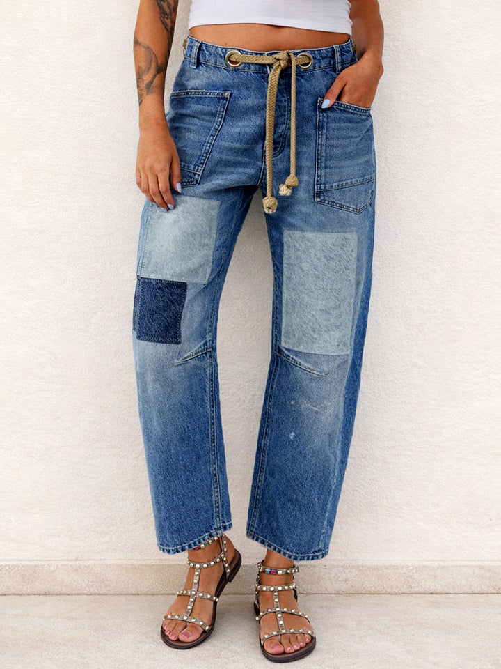 Aria - Patchwork Drawstring Jeans