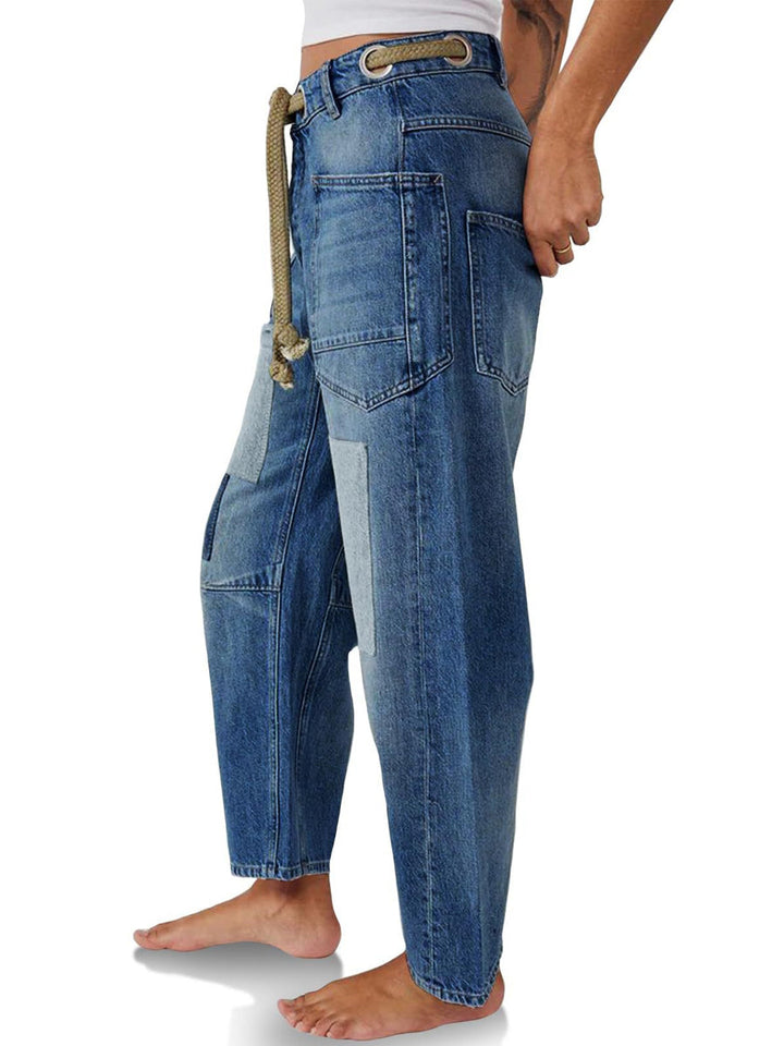 Aria - Patchwork Drawstring Jeans