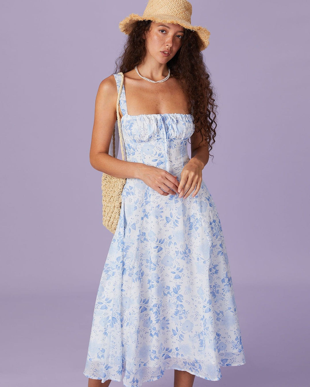 Hayley - Blue Floral Midi Dress